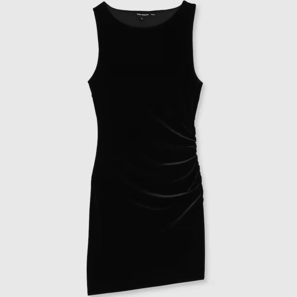 Good American Black Velvet Ruched Mini Dress
